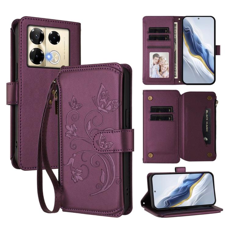 Butterfly Love Flower Multi-card Zipper Wallet Leather Phone Case, For Infinix Note 40X 5G, For Infinix Note 40 5G, For Infinix GT 20 Pro 5G, For Infinix Note 40 Pro 4G / 5G, For Infinix Note 40 4G, For Infinix Hot 40 4G / 40 Pro 4G