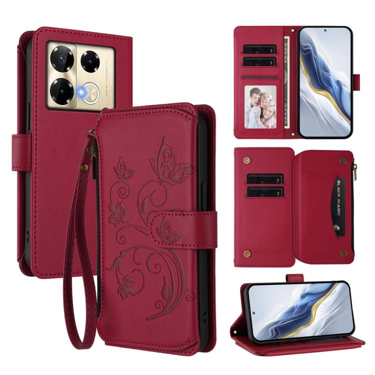 Butterfly Love Flower Multi-card Zipper Wallet Leather Phone Case, For Infinix Note 40X 5G, For Infinix Note 40 5G, For Infinix GT 20 Pro 5G, For Infinix Note 40 Pro 4G / 5G, For Infinix Note 40 4G, For Infinix Hot 40 4G / 40 Pro 4G