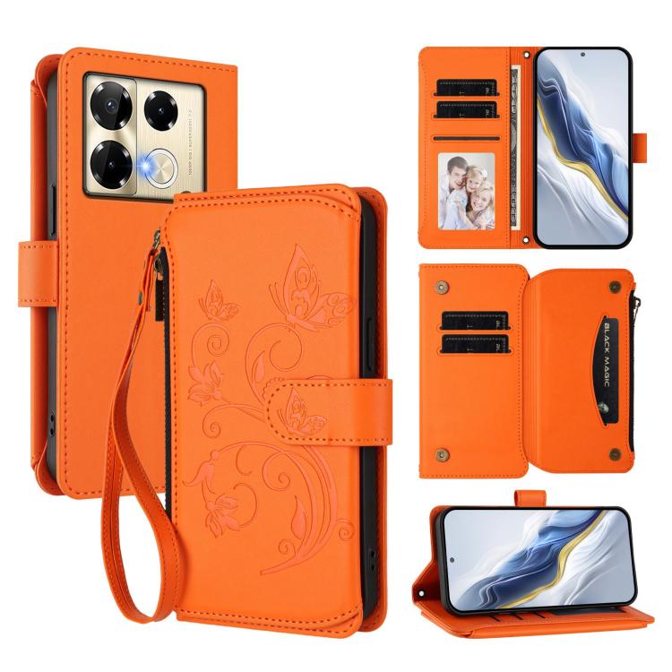 Butterfly Love Flower Multi-card Zipper Wallet Leather Phone Case, For Infinix Note 40X 5G, For Infinix Note 40 5G, For Infinix GT 20 Pro 5G, For Infinix Note 40 Pro 4G / 5G, For Infinix Note 40 4G, For Infinix Hot 40 4G / 40 Pro 4G