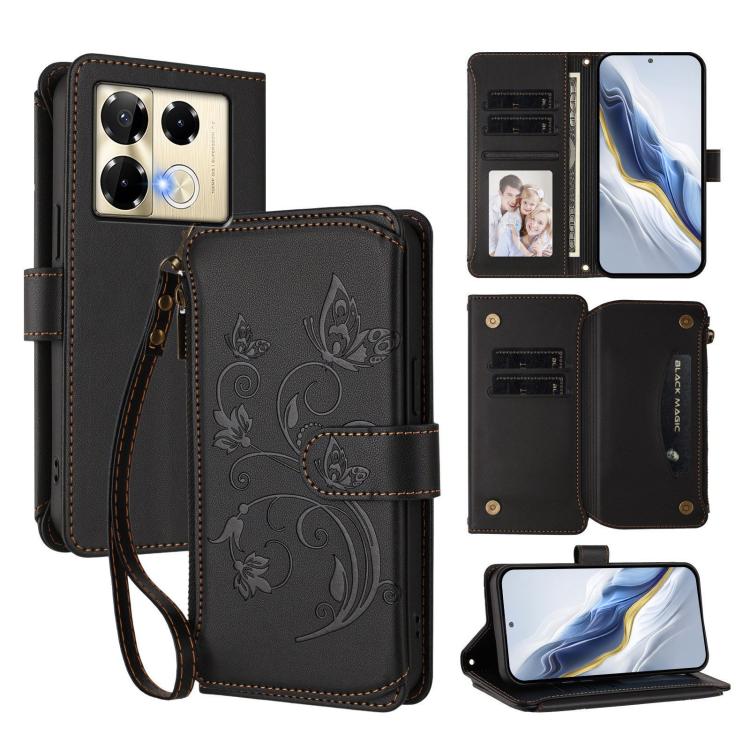 Butterfly Love Flower Multi-card Zipper Wallet Leather Phone Case, For Infinix Note 40X 5G, For Infinix Note 40 5G, For Infinix GT 20 Pro 5G, For Infinix Note 40 Pro 4G / 5G, For Infinix Note 40 4G, For Infinix Hot 40 4G / 40 Pro 4G