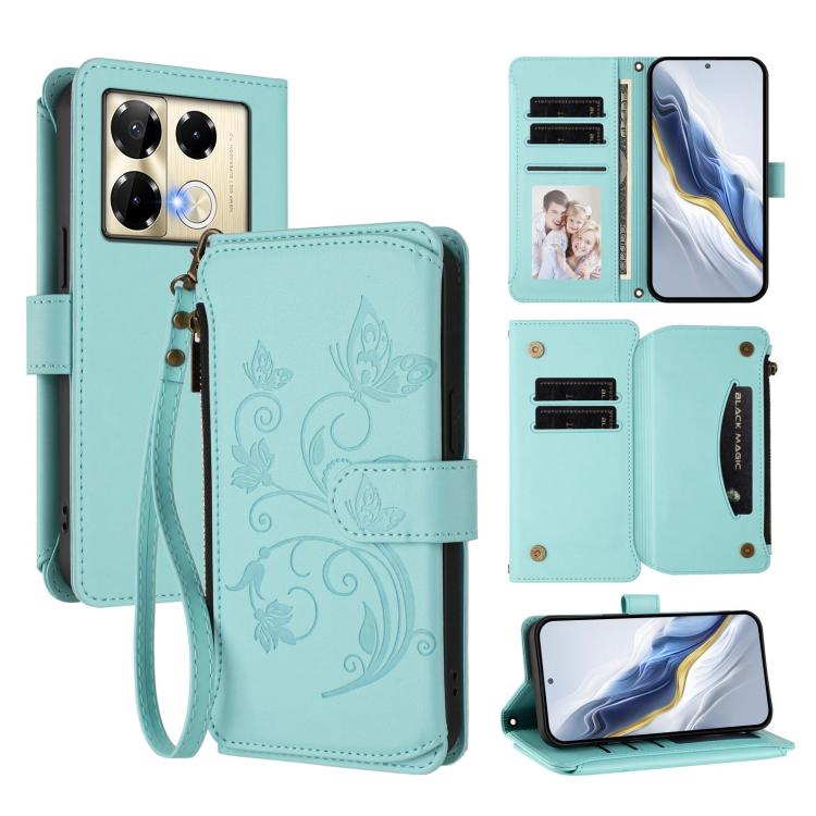 Butterfly Love Flower Multi-card Zipper Wallet Leather Phone Case, For Infinix Note 40X 5G, For Infinix Note 40 5G, For Infinix GT 20 Pro 5G, For Infinix Note 40 Pro 4G / 5G, For Infinix Note 40 4G, For Infinix Hot 40 4G / 40 Pro 4G