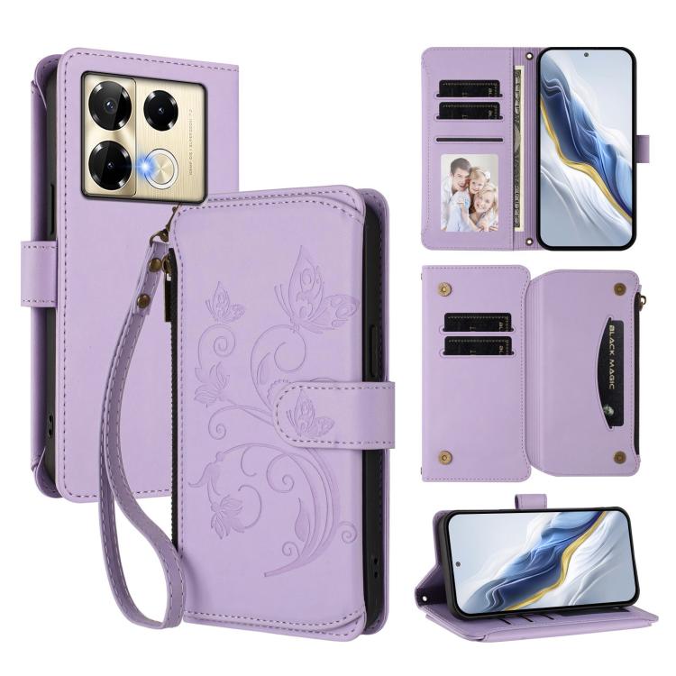 Butterfly Love Flower Multi-card Zipper Wallet Leather Phone Case, For Infinix Note 40X 5G, For Infinix Note 40 5G, For Infinix GT 20 Pro 5G, For Infinix Note 40 Pro 4G / 5G, For Infinix Note 40 4G, For Infinix Hot 40 4G / 40 Pro 4G