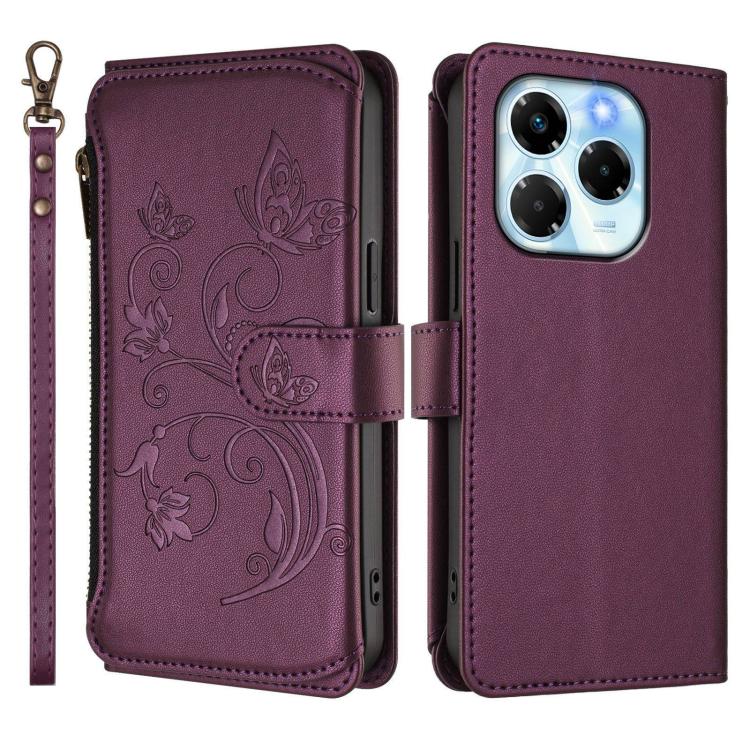 Butterfly Love Flower Multi-card Zipper Wallet Leather Phone Case, For Infinix Note 40X 5G, For Infinix Note 40 5G, For Infinix GT 20 Pro 5G, For Infinix Note 40 Pro 4G / 5G, For Infinix Note 40 4G, For Infinix Hot 40 4G / 40 Pro 4G