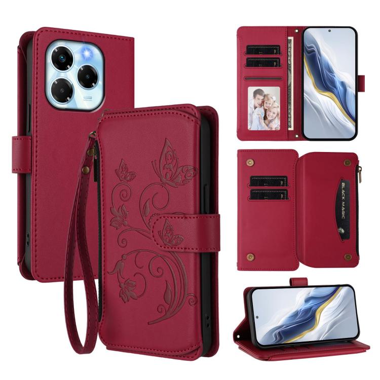 Butterfly Love Flower Multi-card Zipper Wallet Leather Phone Case, For Infinix Note 40X 5G, For Infinix Note 40 5G, For Infinix GT 20 Pro 5G, For Infinix Note 40 Pro 4G / 5G, For Infinix Note 40 4G, For Infinix Hot 40 4G / 40 Pro 4G