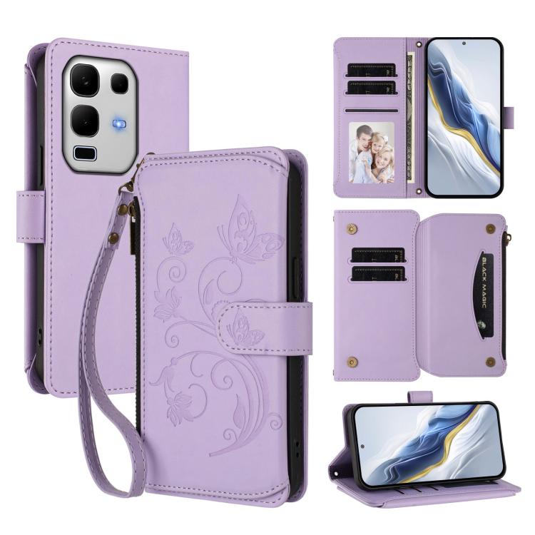Butterfly Love Flower Multi-card Zipper Wallet Leather Phone Case, For Infinix Smart 10 / Tecno Pop 10, For Infinix GT 30 Pro, For Infinix Note 50s, For Infinix Note 50X 5G, For Infinix Note 50 Pro+ 5G, For Infinix Note 50 4G / 50 Pro 4G