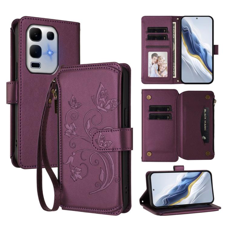 Butterfly Love Flower Multi-card Zipper Wallet Leather Phone Case, For Infinix Smart 10 / Tecno Pop 10, For Infinix GT 30 Pro, For Infinix Note 50s, For Infinix Note 50X 5G, For Infinix Note 50 Pro+ 5G, For Infinix Note 50 4G / 50 Pro 4G