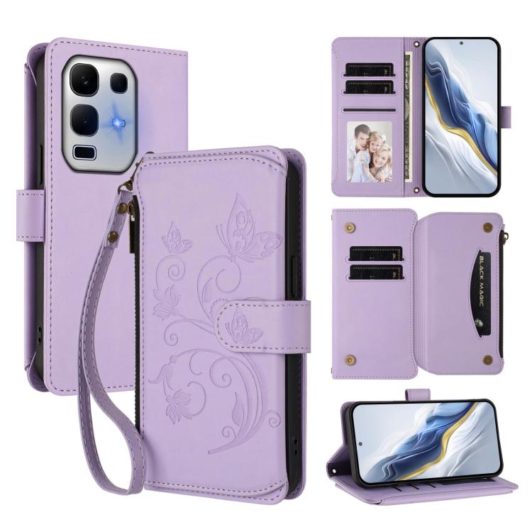 Butterfly Love Flower Multi-card Zipper Wallet Leather Phone Case, For Infinix Smart 10 / Tecno Pop 10, For Infinix GT 30 Pro, For Infinix Note 50s, For Infinix Note 50X 5G, For Infinix Note 50 Pro+ 5G, For Infinix Note 50 4G / 50 Pro 4G