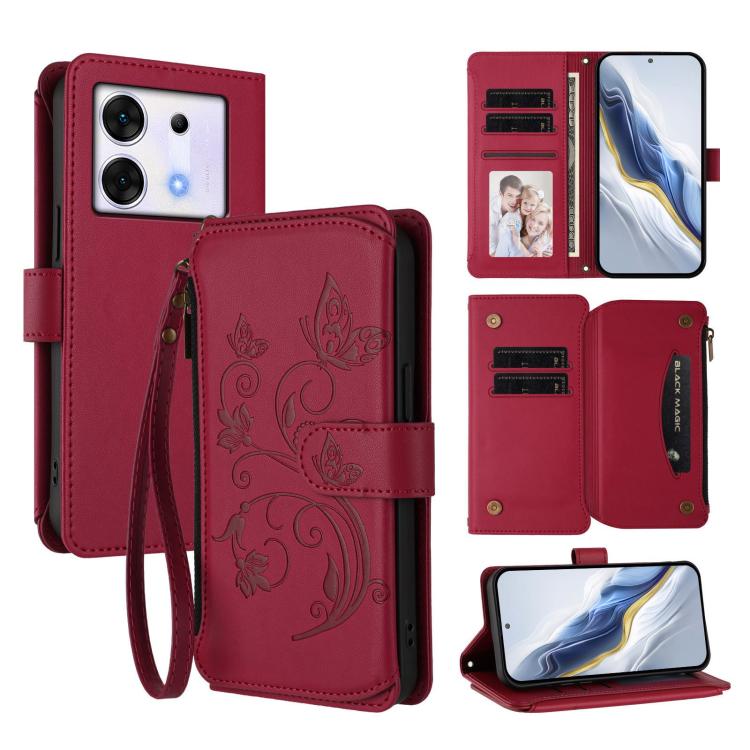 Butterfly Love Flower Multi-card Zipper Wallet Leather Phone Case, For Infinix Zero 30 4G, For Infinix Zero 30 5G, For Infinix Hot 30 5G, For Infinix Hot 30 Play 4G / NFC 4G, For Infinix Smart 7 HD / 7 Plus, For Infinix Note 30 4G / 5G
