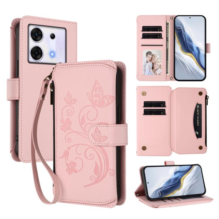 Butterfly Love Flower Multi-card Zipper Wallet Leather Phone Case, For Infinix Zero 30 4G, For Infinix Zero 30 5G, For Infinix Hot 30 5G, For Infinix Hot 30 Play 4G / NFC 4G, For Infinix Smart 7 HD / 7 Plus, For Infinix Note 30 4G / 5G