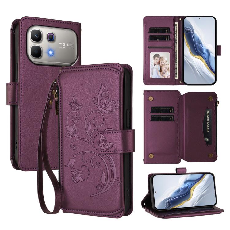 Butterfly Love Flower Multi-card Zipper Wallet Leather Phone Case, For Infinix GT 50 Pro 5G, For Infinix Note Edge 5G, For Infinix Smart 20 4G / X6840, For Infinix Note 60 / 60 Pro 5G, For Infinix Hot 60 4G / 60i 4G, For Infinix Smart 10 Plus 4G