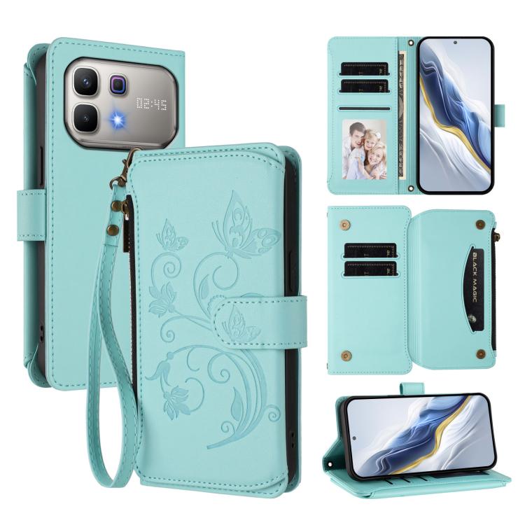 Butterfly Love Flower Multi-card Zipper Wallet Leather Phone Case, For Infinix GT 50 Pro 5G, For Infinix Note Edge 5G, For Infinix Smart 20 4G / X6840, For Infinix Note 60 / 60 Pro 5G, For Infinix Hot 60 4G / 60i 4G, For Infinix Smart 10 Plus 4G