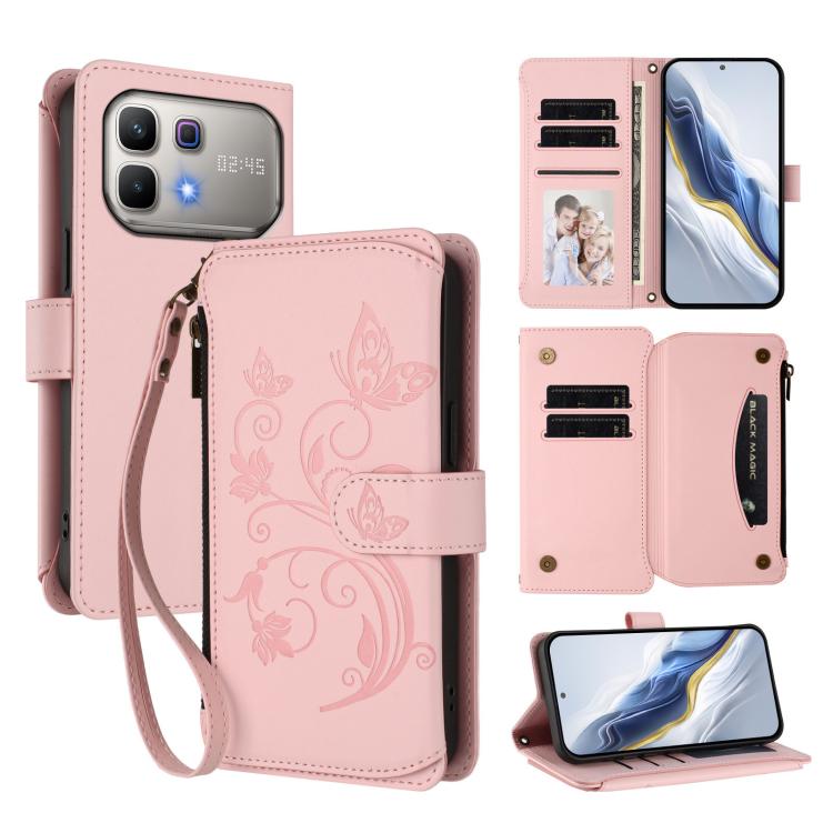 Butterfly Love Flower Multi-card Zipper Wallet Leather Phone Case, For Infinix GT 50 Pro 5G, For Infinix Note Edge 5G, For Infinix Smart 20 4G / X6840, For Infinix Note 60 / 60 Pro 5G, For Infinix Hot 60 4G / 60i 4G, For Infinix Smart 10 Plus 4G