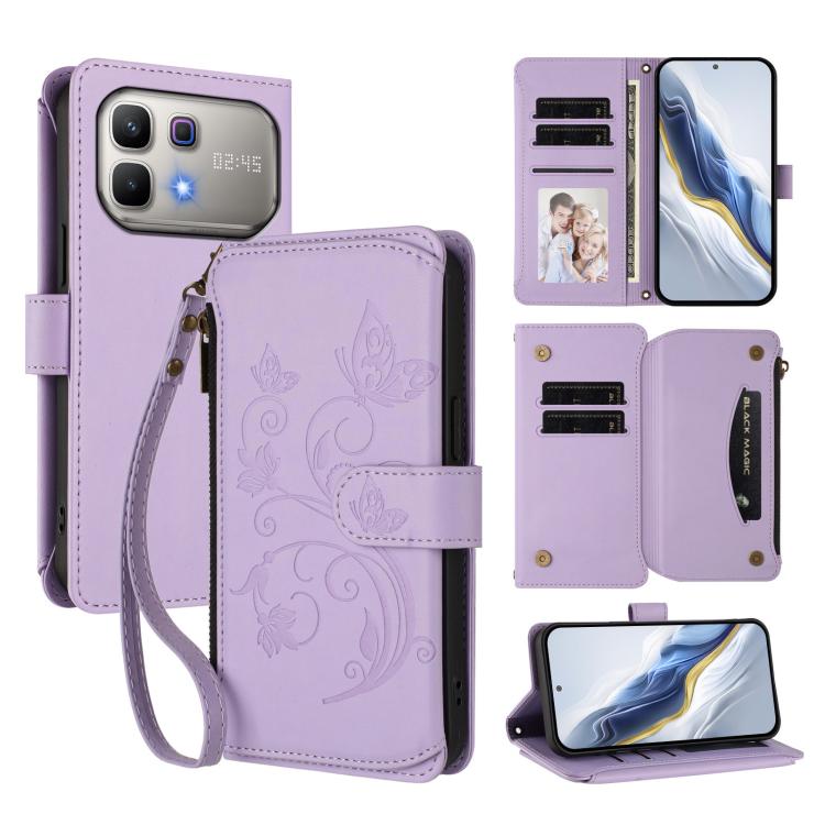 Butterfly Love Flower Multi-card Zipper Wallet Leather Phone Case, For Infinix GT 50 Pro 5G, For Infinix Note Edge 5G, For Infinix Smart 20 4G / X6840, For Infinix Note 60 / 60 Pro 5G, For Infinix Hot 60 4G / 60i 4G, For Infinix Smart 10 Plus 4G