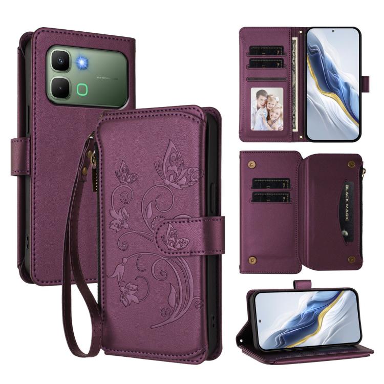 Butterfly Love Flower Multi-card Zipper Wallet Leather Phone Case, For Infinix GT 50 Pro 5G, For Infinix Note Edge 5G, For Infinix Smart 20 4G / X6840, For Infinix Note 60 / 60 Pro 5G, For Infinix Hot 60 4G / 60i 4G, For Infinix Smart 10 Plus 4G