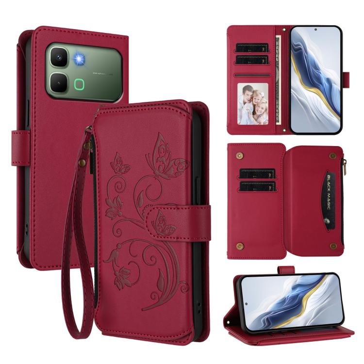 Butterfly Love Flower Multi-card Zipper Wallet Leather Phone Case, For Infinix GT 50 Pro 5G, For Infinix Note Edge 5G, For Infinix Smart 20 4G / X6840, For Infinix Note 60 / 60 Pro 5G, For Infinix Hot 60 4G / 60i 4G, For Infinix Smart 10 Plus 4G