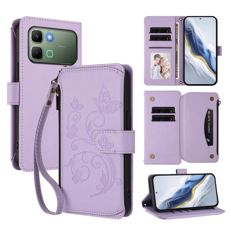 Butterfly Love Flower Multi-card Zipper Wallet Leather Phone Case, For Infinix GT 50 Pro 5G, For Infinix Note Edge 5G, For Infinix Smart 20 4G / X6840, For Infinix Note 60 / 60 Pro 5G, For Infinix Hot 60 4G / 60i 4G, For Infinix Smart 10 Plus 4G