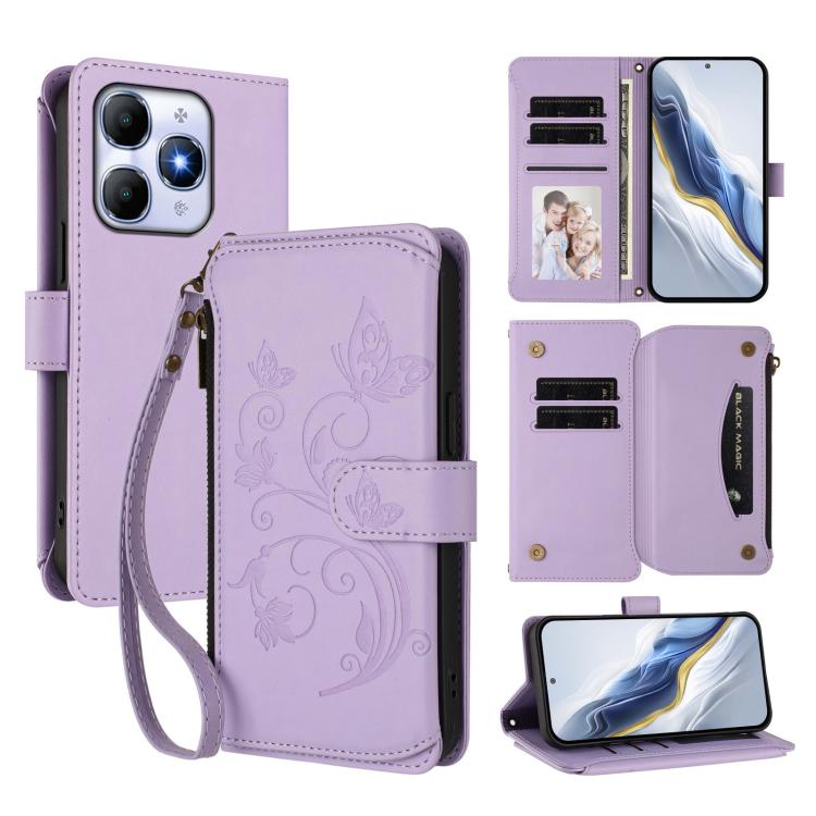 Butterfly Love Flower Multi-card Zipper Wallet Leather Phone Case, For Itel A200 4G / A200+ 4G, For Itel A95 5G, For Itel A90 4G, For Itel City 100, For Itel A58 Lite / A49 Play, For Itel S25 Ultra 4G Curved