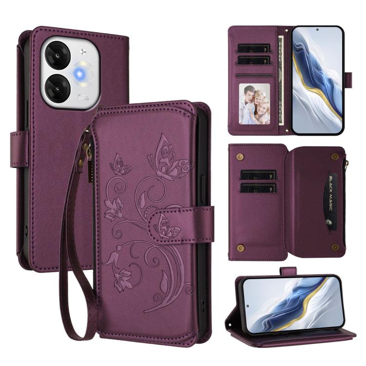 Butterfly Love Flower Multi-card Zipper Wallet Leather Phone Case, For Itel S25 4G Flat, For Itel A80 4G, For Itel A50C, For Itel A50, For Itel P55 5G, For Itel RS4 / S666LN