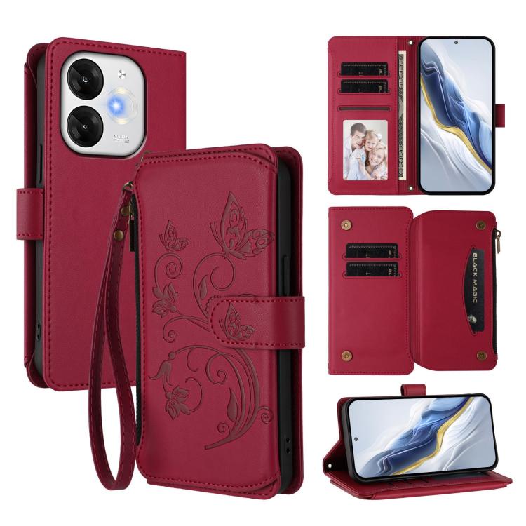Butterfly Love Flower Multi-card Zipper Wallet Leather Phone Case, For Itel S25 4G Flat, For Itel A80 4G, For Itel A50C, For Itel A50, For Itel P55 5G, For Itel RS4 / S666LN