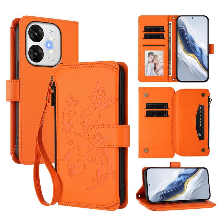 Butterfly Love Flower Multi-card Zipper Wallet Leather Phone Case, For Itel S25 4G Flat, For Itel A80 4G, For Itel A50C, For Itel A50, For Itel P55 5G, For Itel RS4 / S666LN