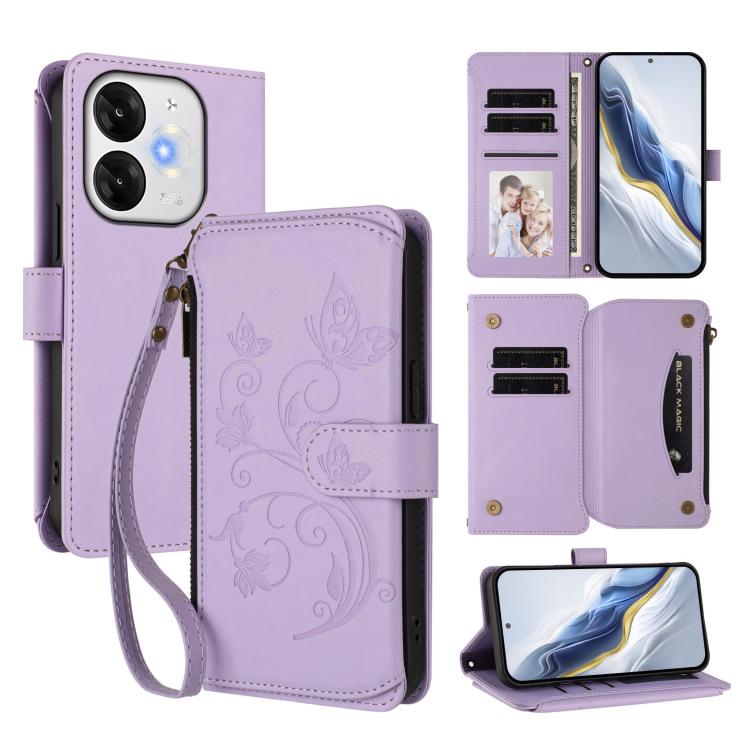 Butterfly Love Flower Multi-card Zipper Wallet Leather Phone Case, For Itel S25 4G Flat, For Itel A80 4G, For Itel A50C, For Itel A50, For Itel P55 5G, For Itel RS4 / S666LN