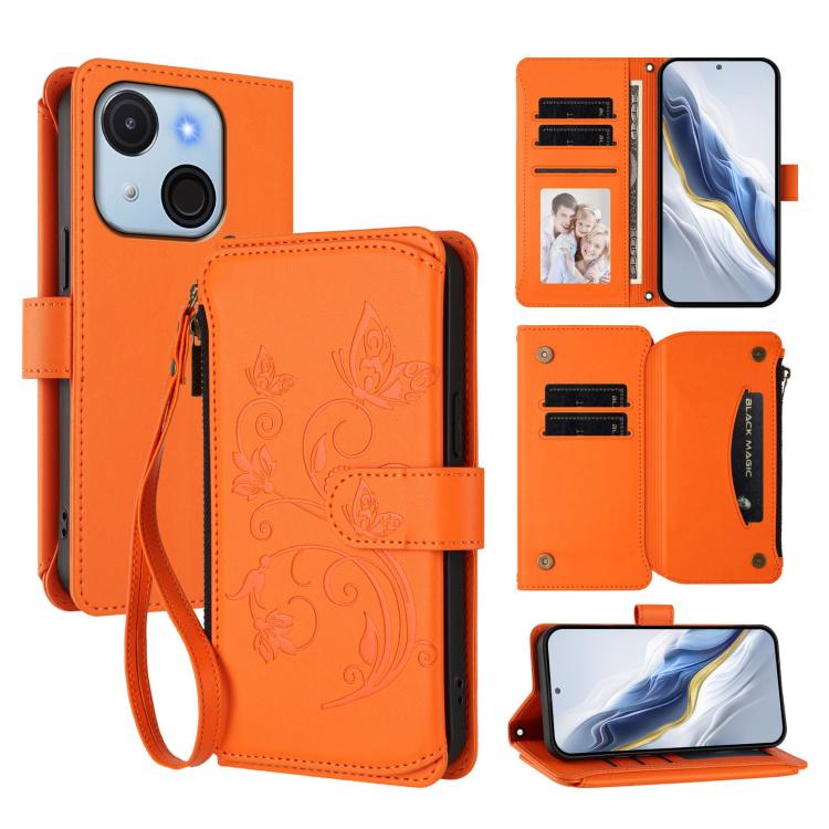 Butterfly Love Flower Multi-card Zipper Wallet Leather Phone Case, For Itel S25 4G Flat, For Itel A80 4G, For Itel A50C, For Itel A50, For Itel P55 5G, For Itel RS4 / S666LN