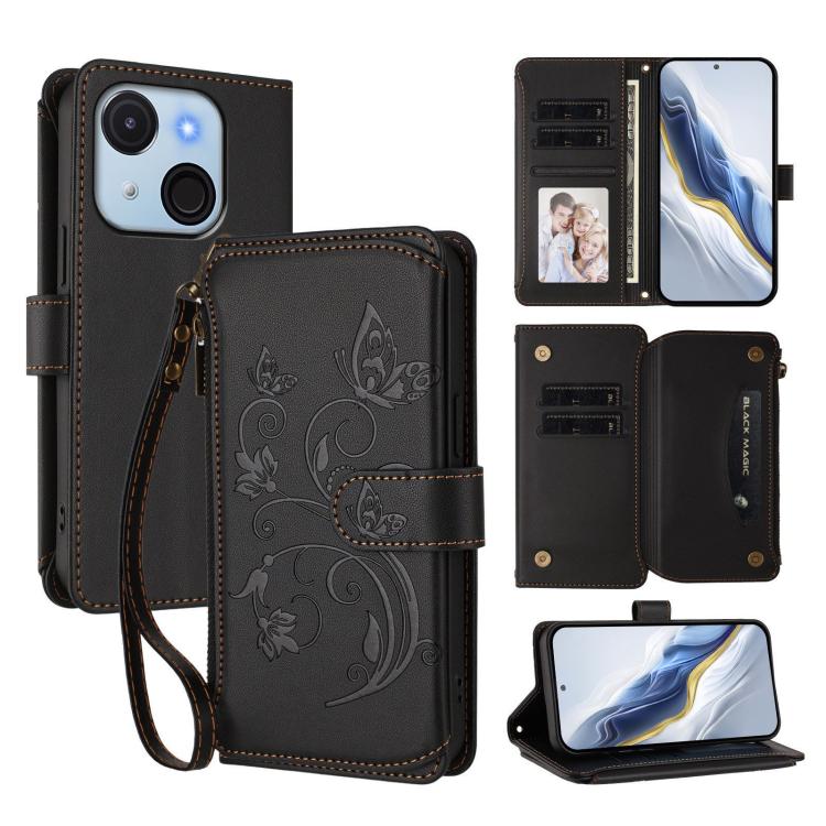 Butterfly Love Flower Multi-card Zipper Wallet Leather Phone Case, For Itel S25 4G Flat, For Itel A80 4G, For Itel A50C, For Itel A50, For Itel P55 5G, For Itel RS4 / S666LN