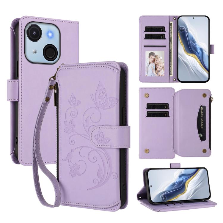 Butterfly Love Flower Multi-card Zipper Wallet Leather Phone Case, For Itel S25 4G Flat, For Itel A80 4G, For Itel A50C, For Itel A50, For Itel P55 5G, For Itel RS4 / S666LN