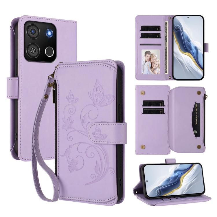 Butterfly Love Flower Multi-card Zipper Wallet Leather Phone Case, For Itel S24, For Itel P55+, For Itel P55 4G / Infinix Smart 8, For Itel A05s, For Itel A70, For Itel A60 / A60S