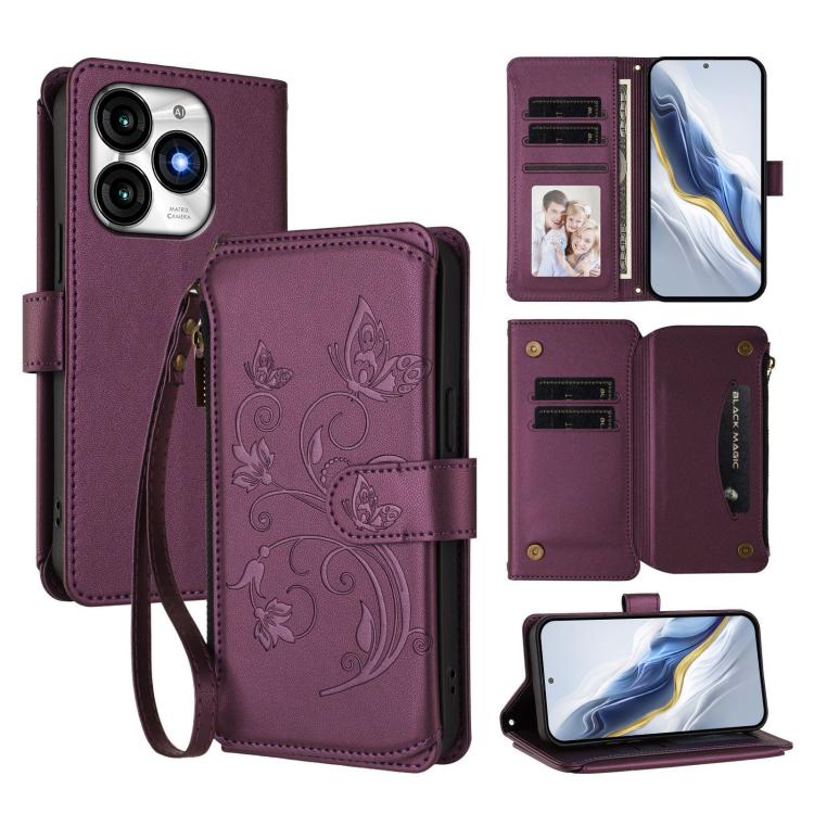 Butterfly Love Flower Multi-card Zipper Wallet Leather Phone Case, For Itel S24, For Itel P55+, For Itel P55 4G / Infinix Smart 8, For Itel A05s, For Itel A70, For Itel A60 / A60S