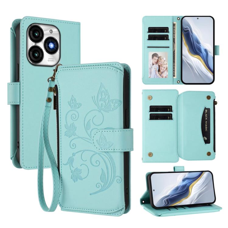 Butterfly Love Flower Multi-card Zipper Wallet Leather Phone Case, For Itel S24, For Itel P55+, For Itel P55 4G / Infinix Smart 8, For Itel A05s, For Itel A70, For Itel A60 / A60S