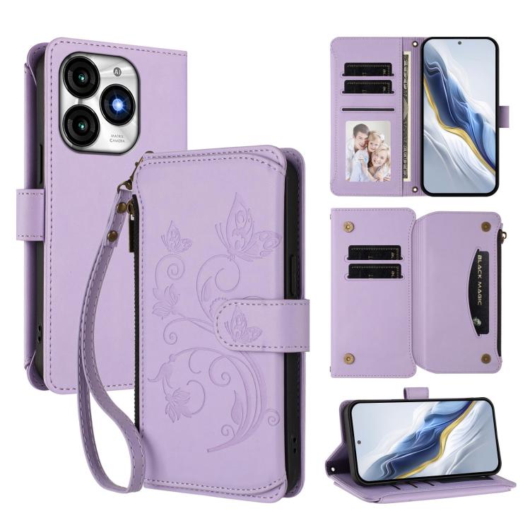 Butterfly Love Flower Multi-card Zipper Wallet Leather Phone Case, For Itel S24, For Itel P55+, For Itel P55 4G / Infinix Smart 8, For Itel A05s, For Itel A70, For Itel A60 / A60S