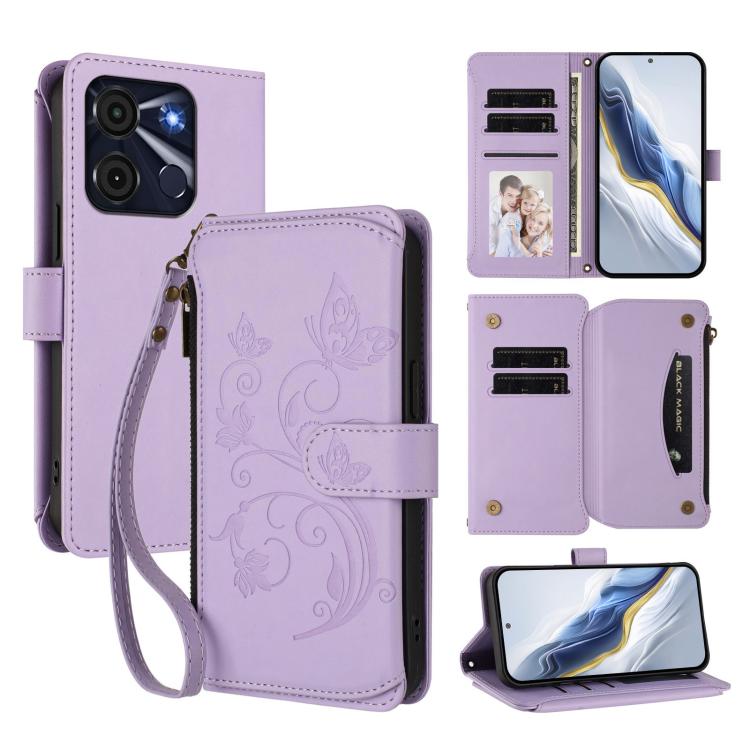 Butterfly Love Flower Multi-card Zipper Wallet Leather Phone Case, For Itel S24, For Itel P55+, For Itel P55 4G / Infinix Smart 8, For Itel A05s, For Itel A70, For Itel A60 / A60S