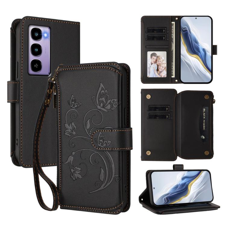 Butterfly Love Flower Multi-card Zipper Wallet Leather Phone Case, For Itel A200 4G / A200+ 4G, For Itel A95 5G, For Itel A90 4G, For Itel City 100, For Itel A58 Lite / A49 Play, For Itel S25 Ultra 4G Curved