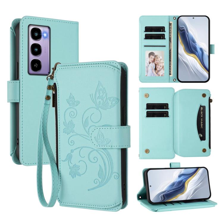 Butterfly Love Flower Multi-card Zipper Wallet Leather Phone Case, For Itel A200 4G / A200+ 4G, For Itel A95 5G, For Itel A90 4G, For Itel City 100, For Itel A58 Lite / A49 Play, For Itel S25 Ultra 4G Curved