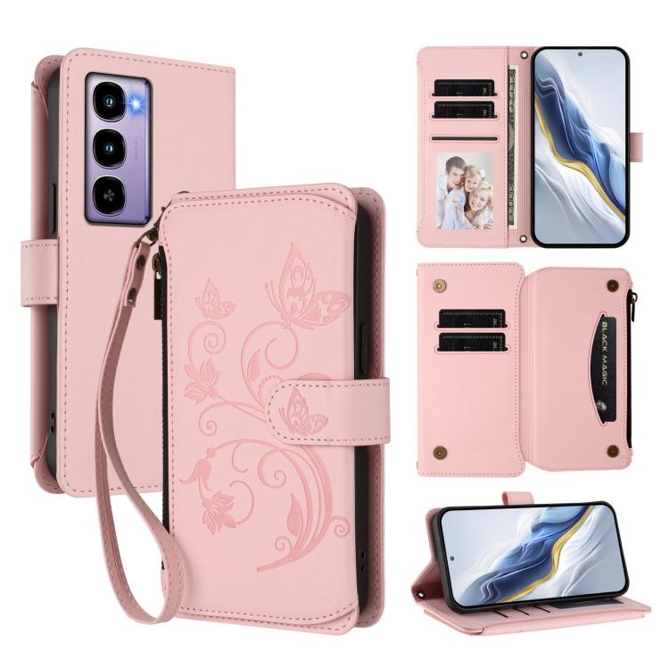 Butterfly Love Flower Multi-card Zipper Wallet Leather Phone Case, For Itel A200 4G / A200+ 4G, For Itel A95 5G, For Itel A90 4G, For Itel City 100, For Itel A58 Lite / A49 Play, For Itel S25 Ultra 4G Curved