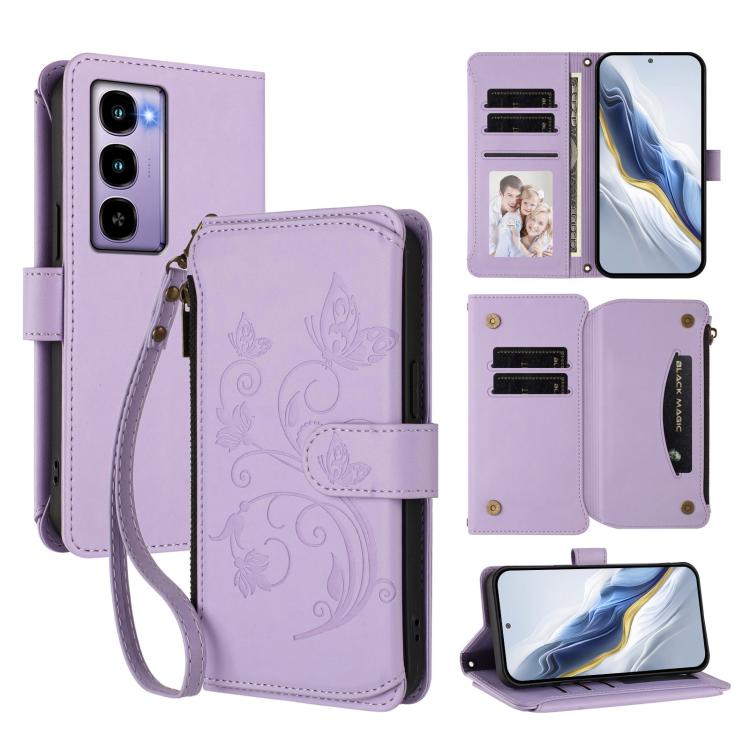 Butterfly Love Flower Multi-card Zipper Wallet Leather Phone Case, For Itel A200 4G / A200+ 4G, For Itel A95 5G, For Itel A90 4G, For Itel City 100, For Itel A58 Lite / A49 Play, For Itel S25 Ultra 4G Curved
