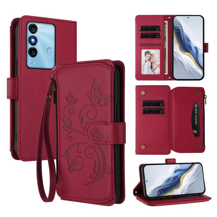 Butterfly Love Flower Multi-card Zipper Wallet Leather Phone Case, For Itel S23+, For Itel S23 / S665L, For Itel S18 / Vision 4, For Itel P40, For Itel P38 / S17 / Vision 3, For Itel S17 / S661W / Vision 3