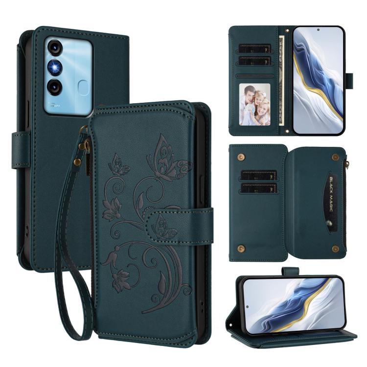 Butterfly Love Flower Multi-card Zipper Wallet Leather Phone Case, For Itel S23+, For Itel S23 / S665L, For Itel S18 / Vision 4, For Itel P40, For Itel P38 / S17 / Vision 3, For Itel S17 / S661W / Vision 3