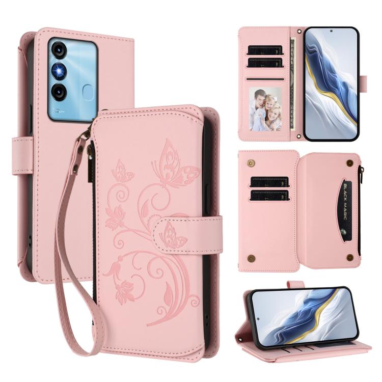 Butterfly Love Flower Multi-card Zipper Wallet Leather Phone Case, For Itel S23+, For Itel S23 / S665L, For Itel S18 / Vision 4, For Itel P40, For Itel P38 / S17 / Vision 3, For Itel S17 / S661W / Vision 3