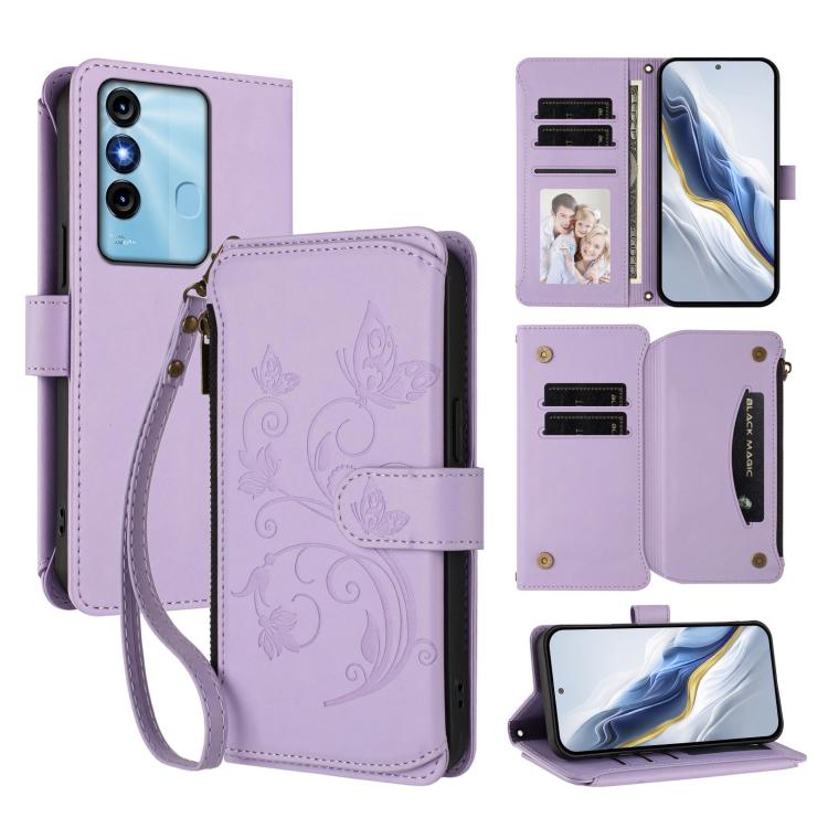 Butterfly Love Flower Multi-card Zipper Wallet Leather Phone Case, For Itel S23+, For Itel S23 / S665L, For Itel S18 / Vision 4, For Itel P40, For Itel P38 / S17 / Vision 3, For Itel S17 / S661W / Vision 3