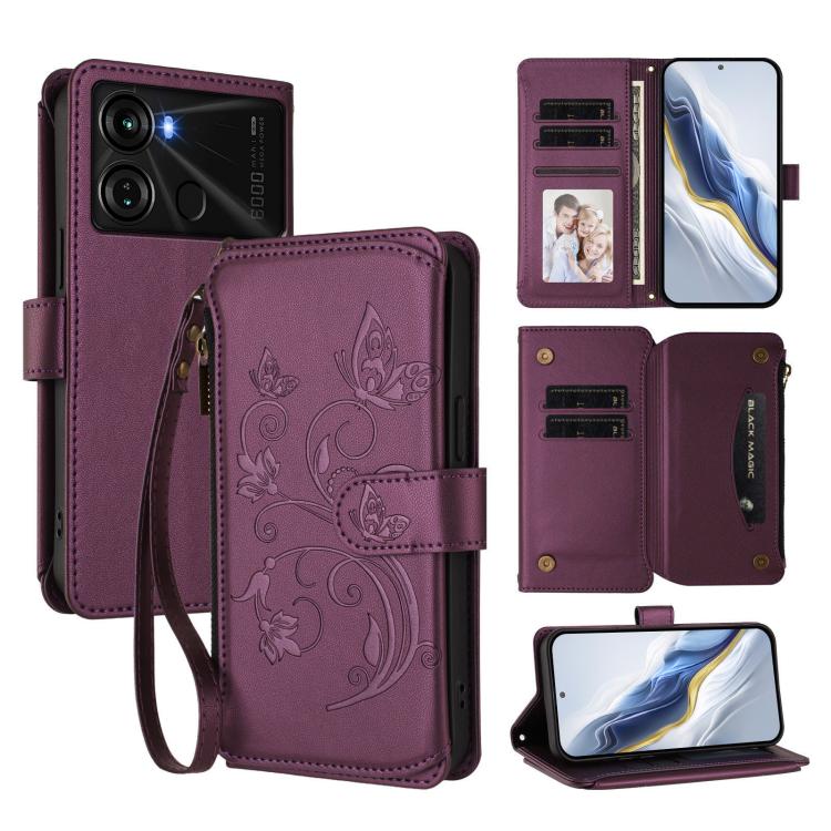 Butterfly Love Flower Multi-card Zipper Wallet Leather Phone Case, For Itel S23+, For Itel S23 / S665L, For Itel S18 / Vision 4, For Itel P40, For Itel P38 / S17 / Vision 3, For Itel S17 / S661W / Vision 3