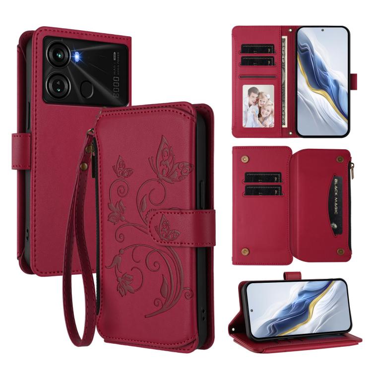 Butterfly Love Flower Multi-card Zipper Wallet Leather Phone Case, For Itel S23+, For Itel S23 / S665L, For Itel S18 / Vision 4, For Itel P40, For Itel P38 / S17 / Vision 3, For Itel S17 / S661W / Vision 3