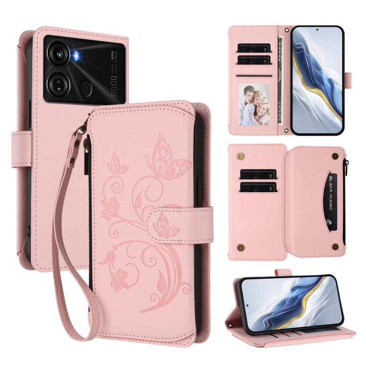Butterfly Love Flower Multi-card Zipper Wallet Leather Phone Case, For Itel S23+, For Itel S23 / S665L, For Itel S18 / Vision 4, For Itel P40, For Itel P38 / S17 / Vision 3, For Itel S17 / S661W / Vision 3