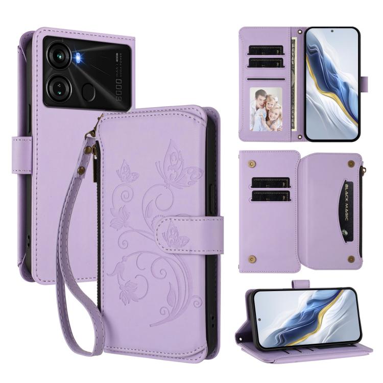 Butterfly Love Flower Multi-card Zipper Wallet Leather Phone Case, For Itel S23+, For Itel S23 / S665L, For Itel S18 / Vision 4, For Itel P40, For Itel P38 / S17 / Vision 3, For Itel S17 / S661W / Vision 3