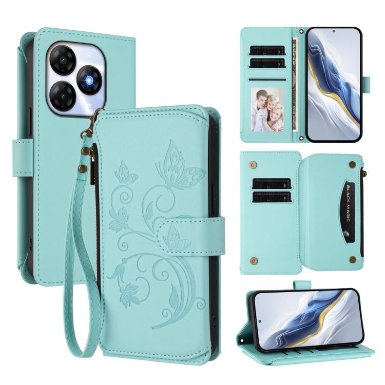Butterfly Love Flower Multi-card Zipper Wallet Leather Phone Case, For Itel S24, For Itel P55+, For Itel P55 4G / Infinix Smart 8, For Itel A05s, For Itel A70, For Itel A60 / A60S