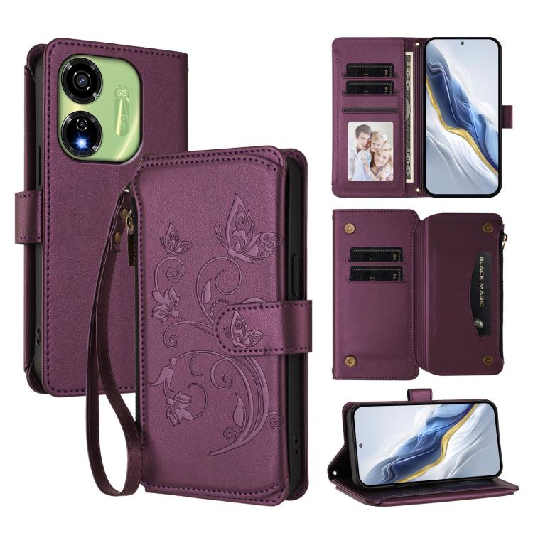Butterfly Love Flower Multi-card Zipper Wallet Leather Phone Case, For Itel S25 4G Flat, For Itel A80 4G, For Itel A50C, For Itel A50, For Itel P55 5G, For Itel RS4 / S666LN