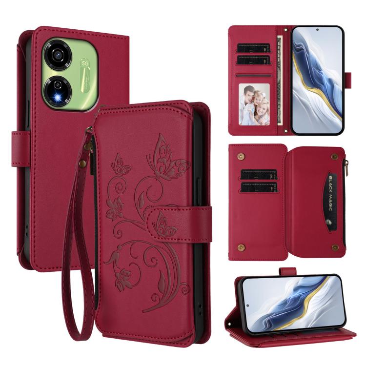 Butterfly Love Flower Multi-card Zipper Wallet Leather Phone Case, For Itel S25 4G Flat, For Itel A80 4G, For Itel A50C, For Itel A50, For Itel P55 5G, For Itel RS4 / S666LN
