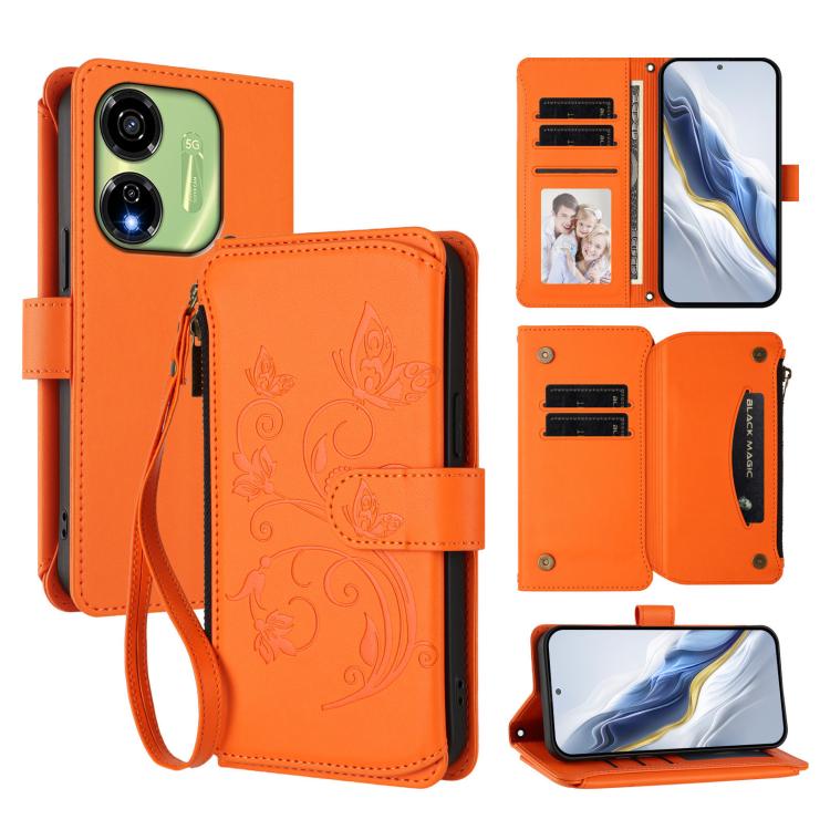 Butterfly Love Flower Multi-card Zipper Wallet Leather Phone Case, For Itel S25 4G Flat, For Itel A80 4G, For Itel A50C, For Itel A50, For Itel P55 5G, For Itel RS4 / S666LN