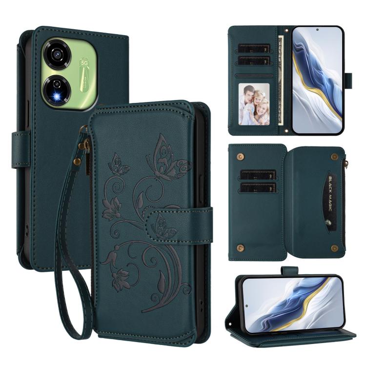Butterfly Love Flower Multi-card Zipper Wallet Leather Phone Case, For Itel S25 4G Flat, For Itel A80 4G, For Itel A50C, For Itel A50, For Itel P55 5G, For Itel RS4 / S666LN